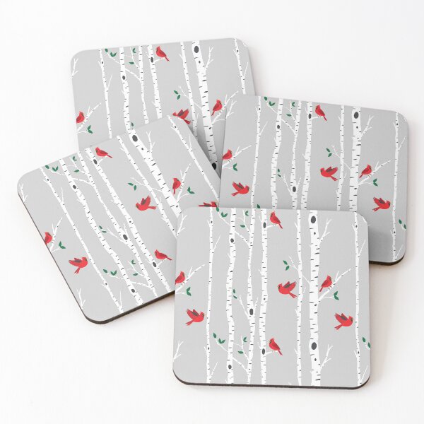 Item preview, Cardinals among the birch trees on gray designed and sold by Jennifer Ladd.