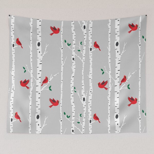 Item preview, Cardinals among the birch trees on gray designed and sold by Jennifer Ladd.
