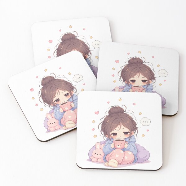 Item preview, Tired Kawaii Girl with Coffee | Cute Low Energy Mood Aesthetic designed and sold by MarekoraStudio.