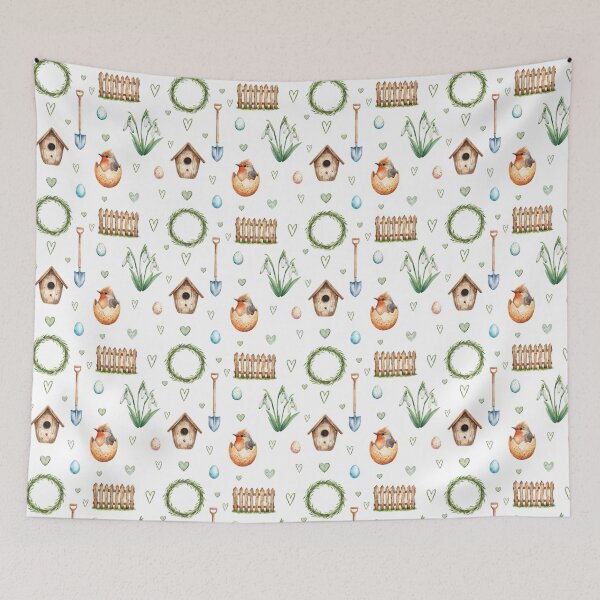 Item preview, Spring Cottagecore Watercolor Pattern | Hatching Bird, Eggs & Garden Vibes designed and sold by HelgaCraftery.