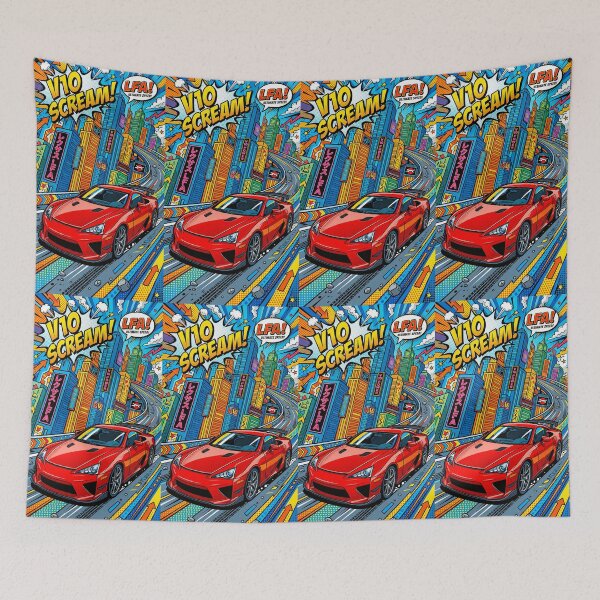 Item preview, Vibrant Pop Art Supercar Racing Through Urban Skyline designed and sold by RevUpDesign.