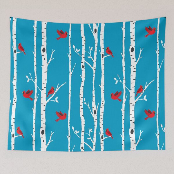 Item preview, Cardinals among the birch trees on blue designed and sold by Jennifer Ladd.