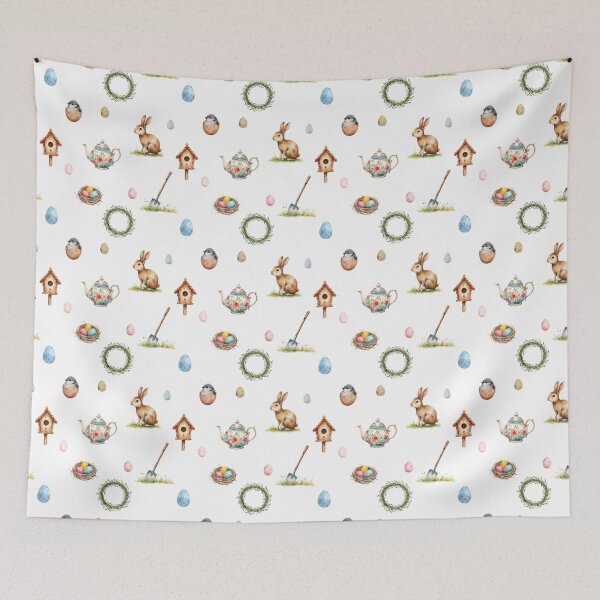 Item preview, Spring Cottagecore Watercolor Pattern | Bunny, Birds, Eggs & Garden Charm designed and sold by HelgaCraftery.