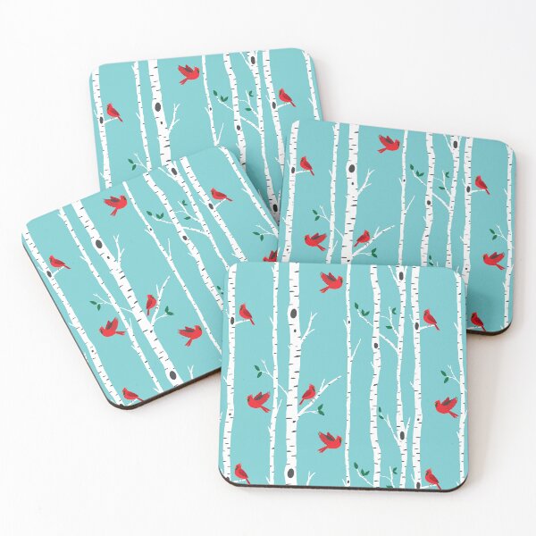 Item preview, Cardinals among the birch trees on aqua blue designed and sold by Jennifer Ladd.