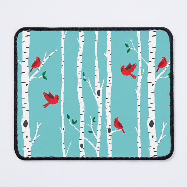Item preview, Cardinals among the birch trees on aqua blue designed and sold by Jennifer Ladd.