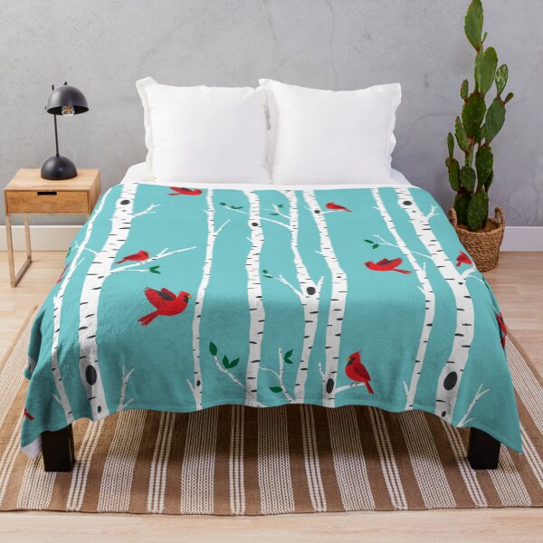 Item preview, Cardinals among the birch trees on aqua blue designed and sold by Jennifer Ladd.