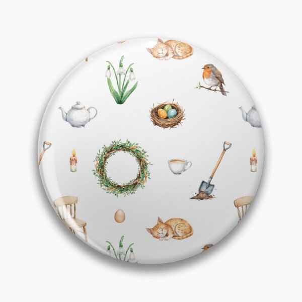 Item preview, Spring Cottagecore Watercolor Pattern | Garden Wreath, Cat & Cozy Home designed and sold by HelgaCraftery.