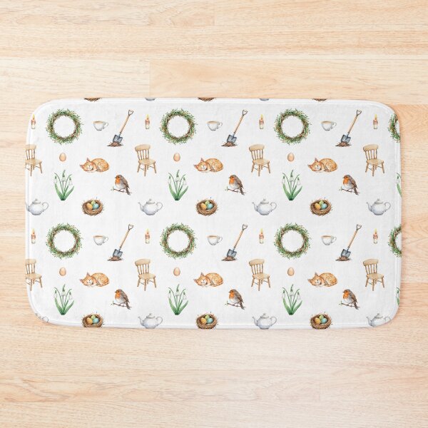 Item preview, Spring Cottagecore Watercolor Pattern | Garden Wreath, Cat & Cozy Home designed and sold by HelgaCraftery.