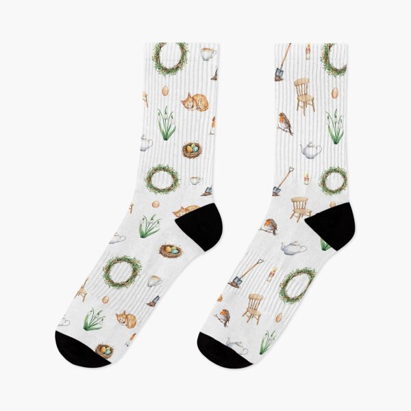 Item preview, Spring Cottagecore Watercolor Pattern | Garden Wreath, Cat & Cozy Home designed and sold by HelgaCraftery.
