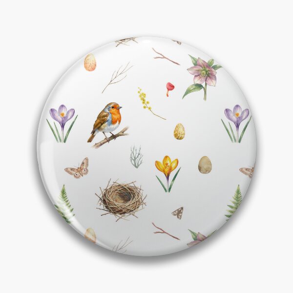 Item preview, Spring Cottagecore Watercolor Pattern | Robin, Flowers & Woodland Nature designed and sold by HelgaCraftery.