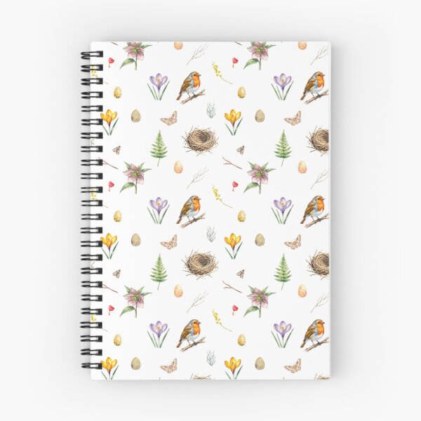 Item preview, Spring Cottagecore Watercolor Pattern | Robin, Flowers & Woodland Nature designed and sold by HelgaCraftery.
