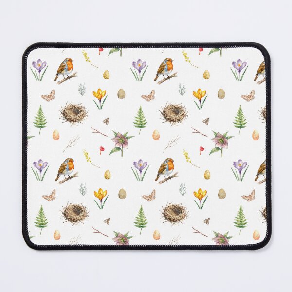 Item preview, Spring Cottagecore Watercolor Pattern | Robin, Flowers & Woodland Nature designed and sold by HelgaCraftery.
