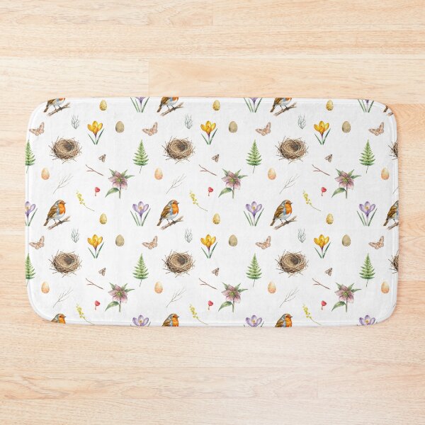 Item preview, Spring Cottagecore Watercolor Pattern | Robin, Flowers & Woodland Nature designed and sold by HelgaCraftery.