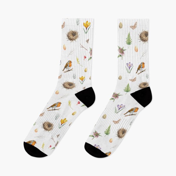 Item preview, Spring Cottagecore Watercolor Pattern | Robin, Flowers & Woodland Nature designed and sold by HelgaCraftery.