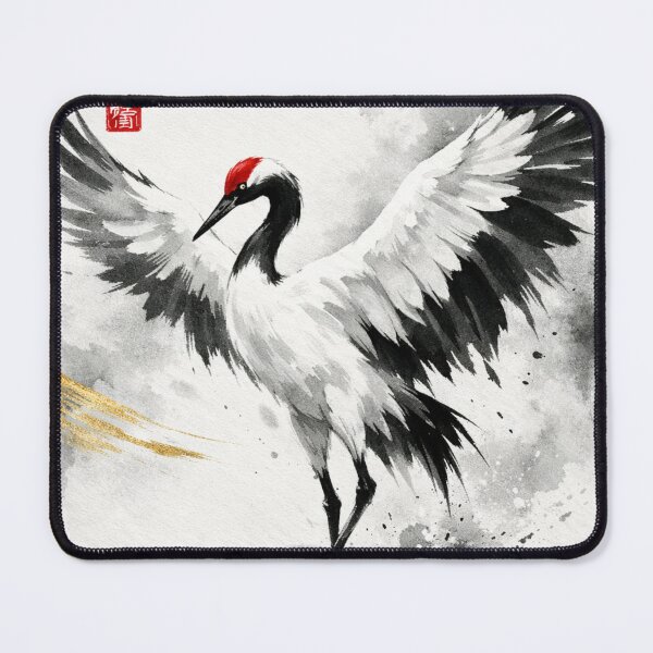 Item preview, Japanese Crane Sumi-e Ink Art - Elegant Zen Bird Illustration with Gold Accents designed and sold by montaodujour.