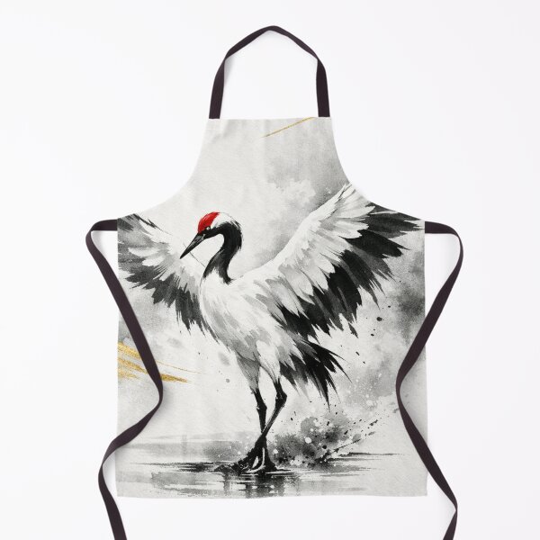 Aperçu de l'œuvre Japanese Crane Sumi-e Ink Art - Elegant Zen Bird Illustration with Gold Accents créée et vendue par montaodujour.