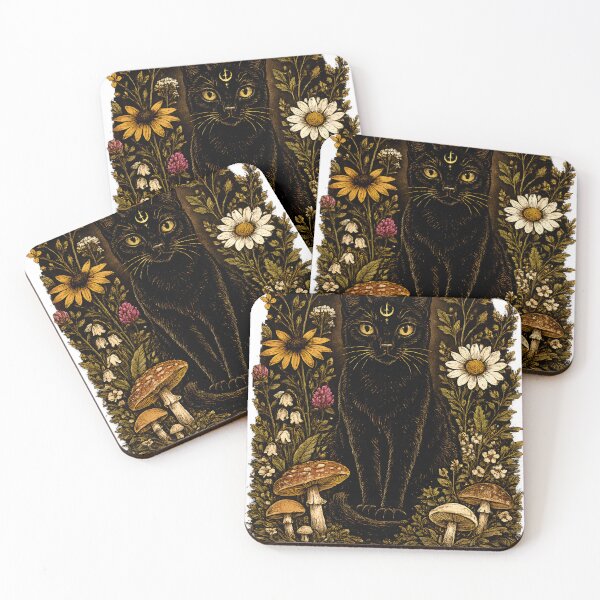 Item preview,  Mystic Black Cat Moon — Witchy Floral Mushroom Dark Cottagecore Art designed and sold by artdesingart.