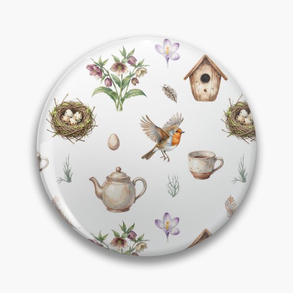 Item preview, Spring Cottagecore Watercolor Pattern | Robin, Teapot & Woodland Calm designed and sold by HelgaCraftery.