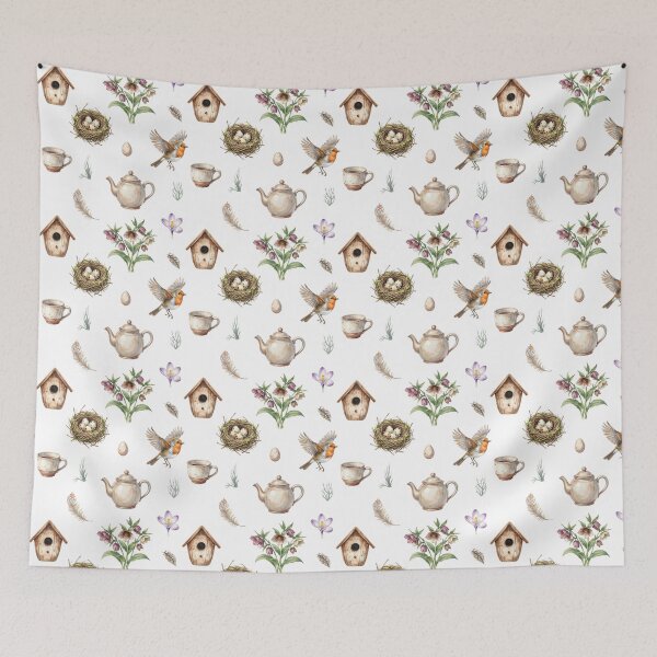 Item preview, Spring Cottagecore Watercolor Pattern | Robin, Teapot & Woodland Calm designed and sold by HelgaCraftery.