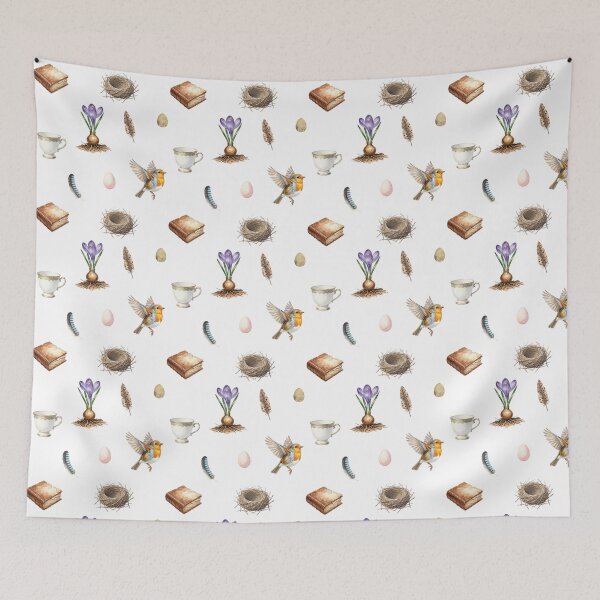 Item preview, Spring Cottagecore Watercolor Pattern | Robin, Crocus & Gentle Woodland designed and sold by HelgaCraftery.
