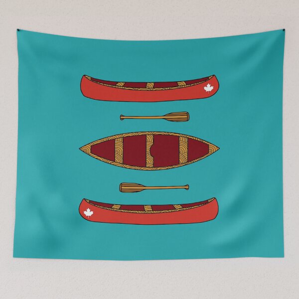 Item preview, Little Red Canoe - Hand-Drawn Canadian Paddling Art with Maple Leaf designed and sold by nomadraconteur.