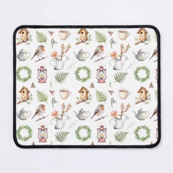 Item preview, Cottagecore Watercolor Pattern | Robin, Birdhouse & Cozy Woodland Home designed and sold by HelgaCraftery.