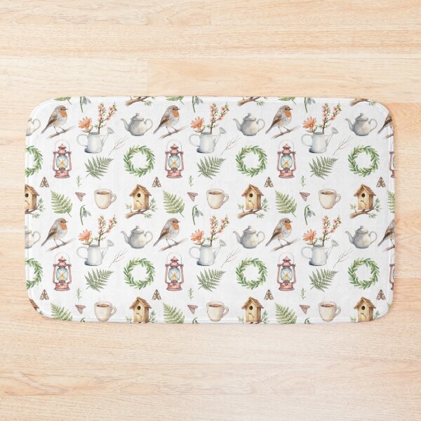 Item preview, Cottagecore Watercolor Pattern | Robin, Birdhouse & Cozy Woodland Home designed and sold by HelgaCraftery.