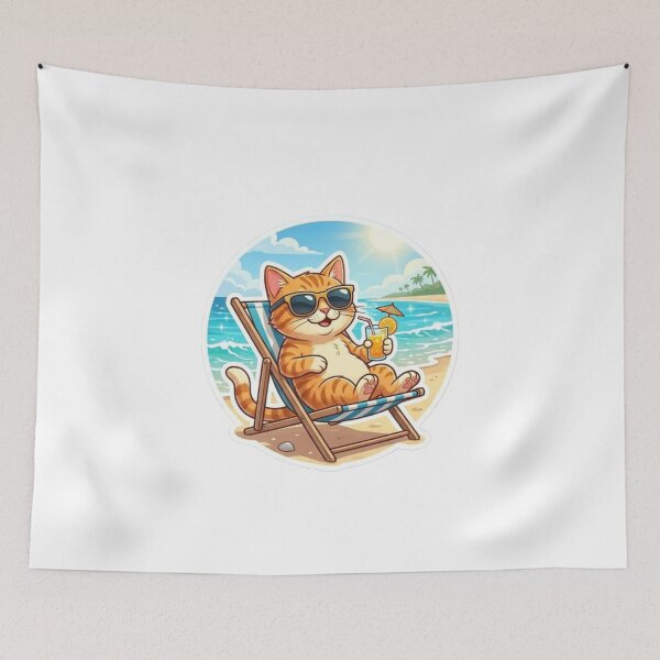 Item preview, Cute Cat Relaxing on Beach with Sunglasses Summer designed and sold by Hafcishop.