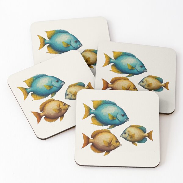Item preview, Geometric Tropical Fish Trio – Modern Animal Art designed and sold by Tklezardesigns.