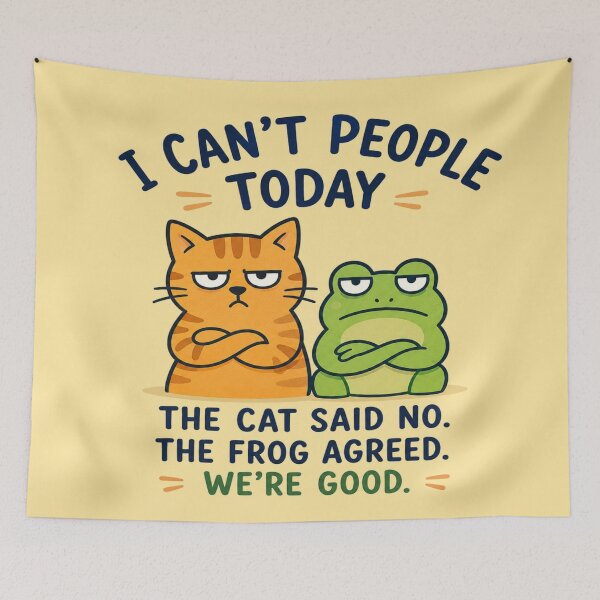 Item preview, Cat & Frog Anti Social Mood Funny Cartoon Graphic designed and sold by ArtoryNest.