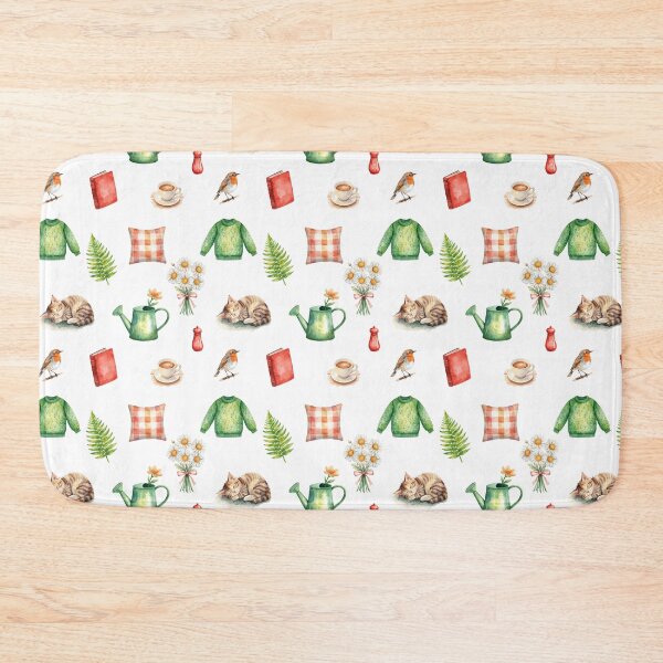 Item preview, Cozy Cottagecore Watercolor Pattern | Cat, Book, Tea & Gentle Home Vibes designed and sold by HelgaCraftery.