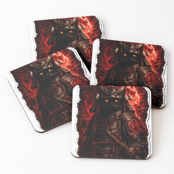Item preview, Nekomura Samurai Black Cat — Blood Moon Japanese Warrior Dark Art designed and sold by artdesingart.