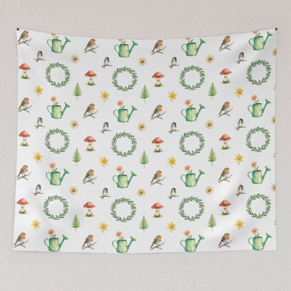 Item preview, Spring Cottagecore Watercolor Pattern | Robin, Garden Wreath & Floral Calm designed and sold by HelgaCraftery.
