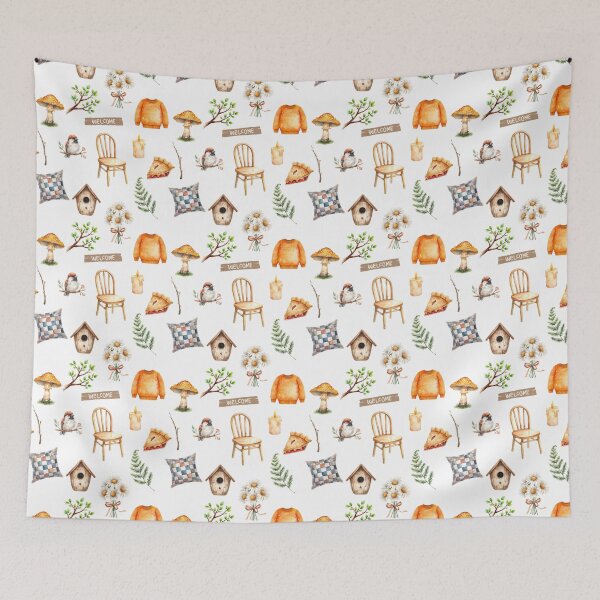 Item preview, Cozy Cottagecore Watercolor Pattern | Welcome Home, Robin & Rustic Comfort designed and sold by HelgaCraftery.