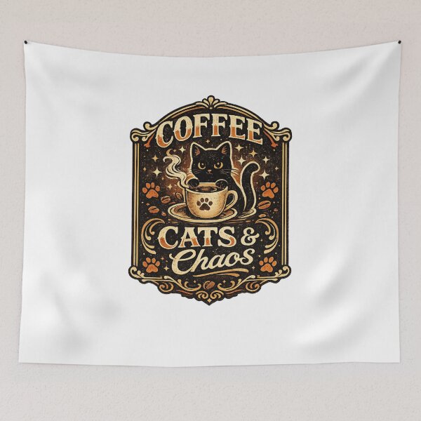 Item preview, Coffee Cats & Chaos Vintage Retro Cat Lover Design designed and sold by DailyTrendFinds.