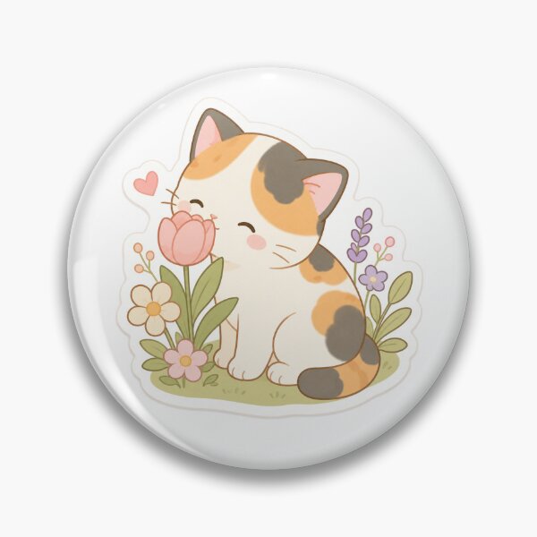 Item preview, Cute Calico Cat on spring Smelling flowers designed and sold by MochiBunnyDiaries.