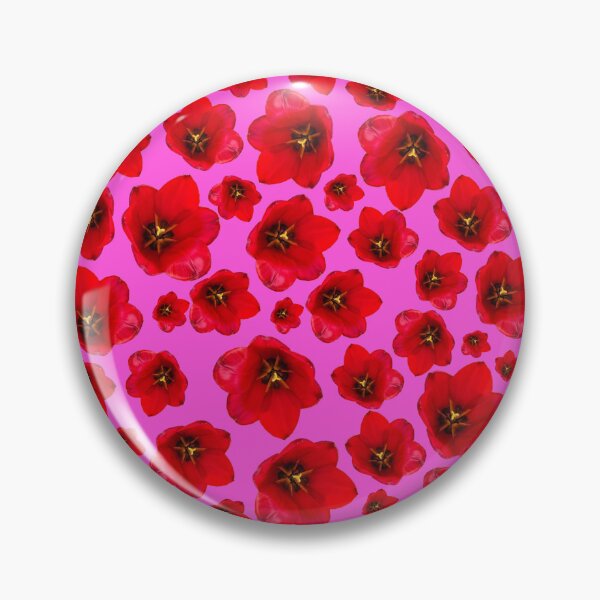 Item preview, English Garden – Red Tulip Floral Pattern on Pink designed and sold by PurrfectWhisper.