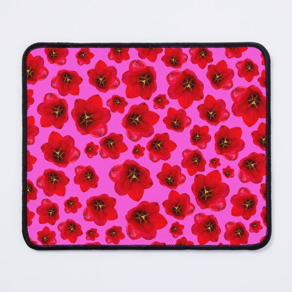 Item preview, English Garden – Red Tulip Floral Pattern on Pink designed and sold by PurrfectWhisper.