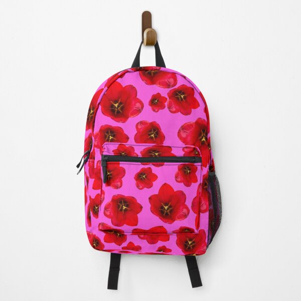 Item preview, English Garden – Red Tulip Floral Pattern on Pink designed and sold by PurrfectWhisper.