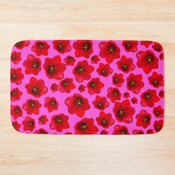 Item preview, English Garden – Red Tulip Floral Pattern on Pink designed and sold by PurrfectWhisper.