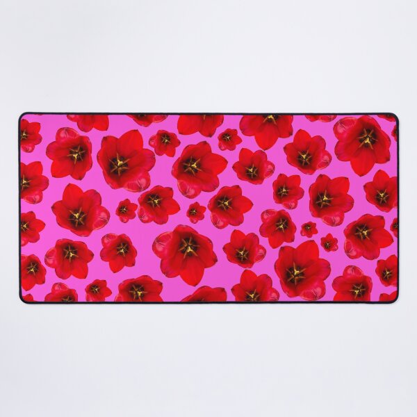 Item preview, English Garden – Red Tulip Floral Pattern on Pink designed and sold by PurrfectWhisper.