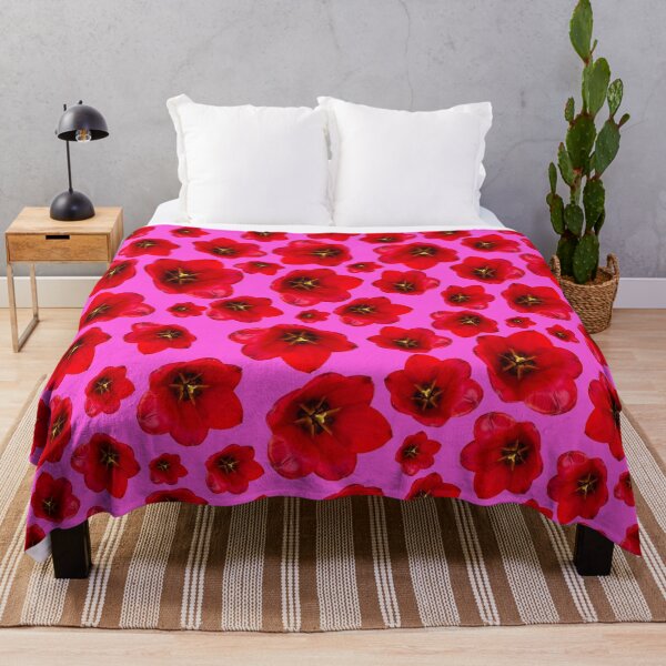 Item preview, English Garden – Red Tulip Floral Pattern on Pink designed and sold by PurrfectWhisper.