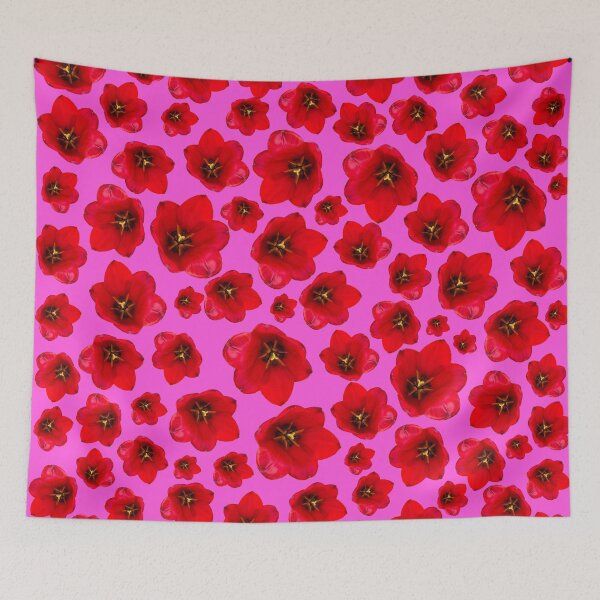 Item preview, English Garden – Red Tulip Floral Pattern on Pink designed and sold by PurrfectWhisper.