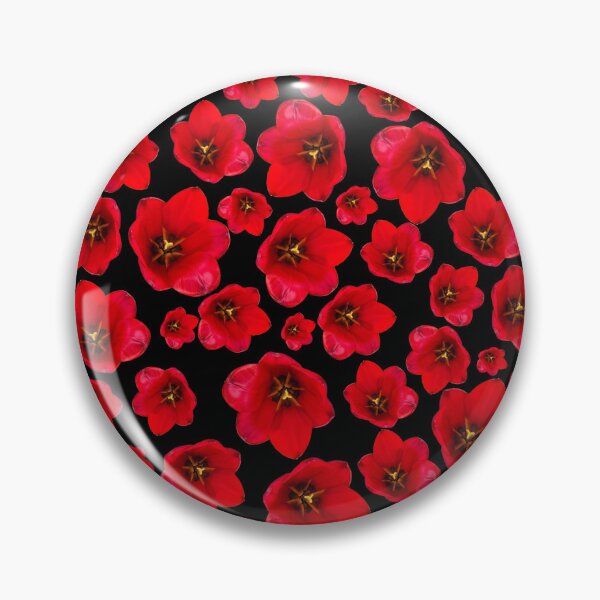 Item preview, English Garden – Red Tulip Floral Pattern on Black designed and sold by PurrfectWhisper.