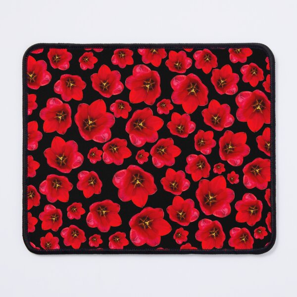 Item preview, English Garden – Red Tulip Floral Pattern on Black designed and sold by PurrfectWhisper.