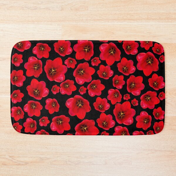 Item preview, English Garden – Red Tulip Floral Pattern on Black designed and sold by PurrfectWhisper.