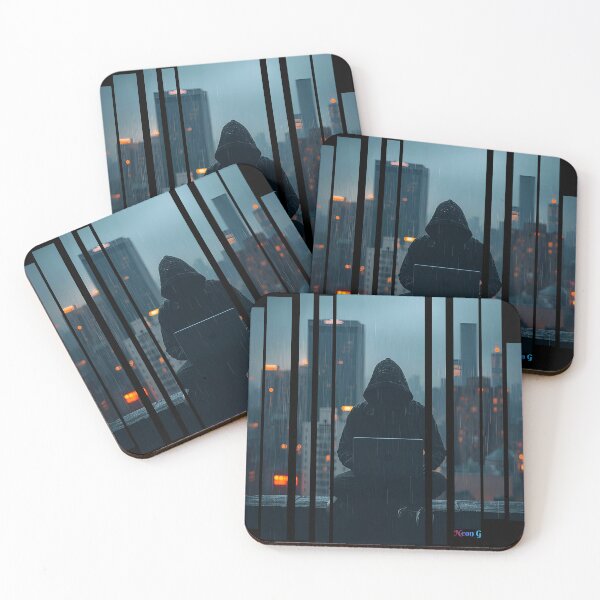 Item preview, Rebel hacker on rooftop under data rain 3 designed and sold by Neon G.