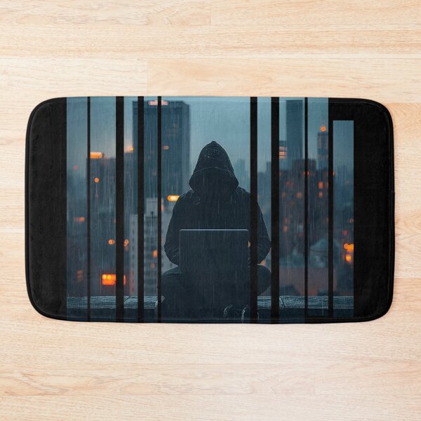 Item preview, Rebel hacker on rooftop under data rain 3 designed and sold by Neon G.