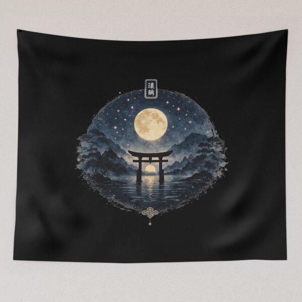 Item preview, Night Shrine Moon Path Torii Gate Japanese Moon Design designed and sold by OblivionRise.
