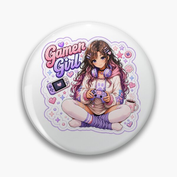 Item preview, Kawaii Gamer Girl – Cozy Pastel Gaming Sticker designed and sold by Sunset Deck Studio.